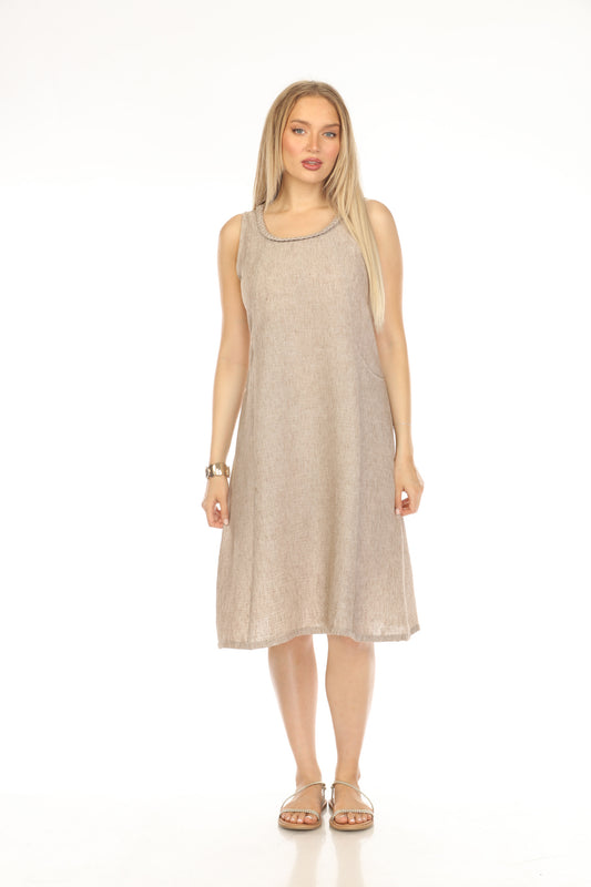 Brown  sleeveless Pockets Dress