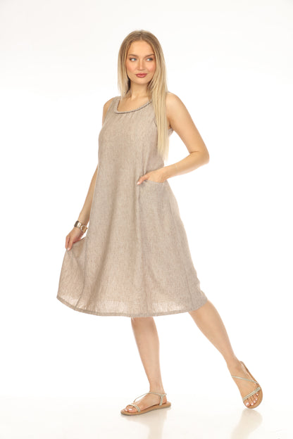 Brown  sleeveless Pockets Dress