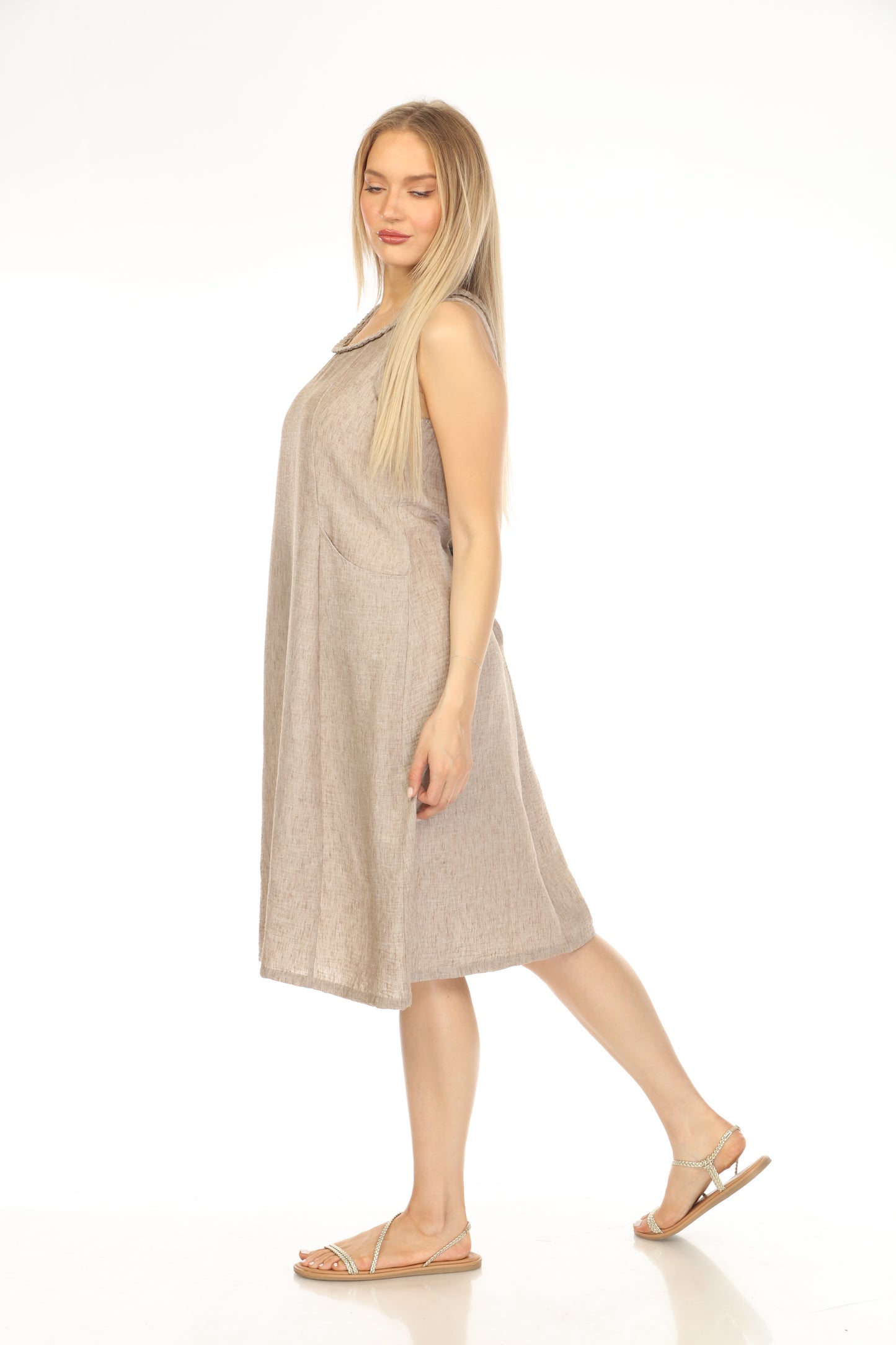 Brown  sleeveless Pockets Dress