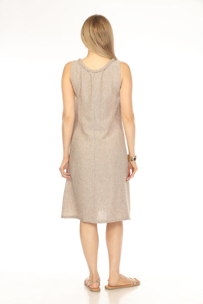 Brown  sleeveless Pockets Dress