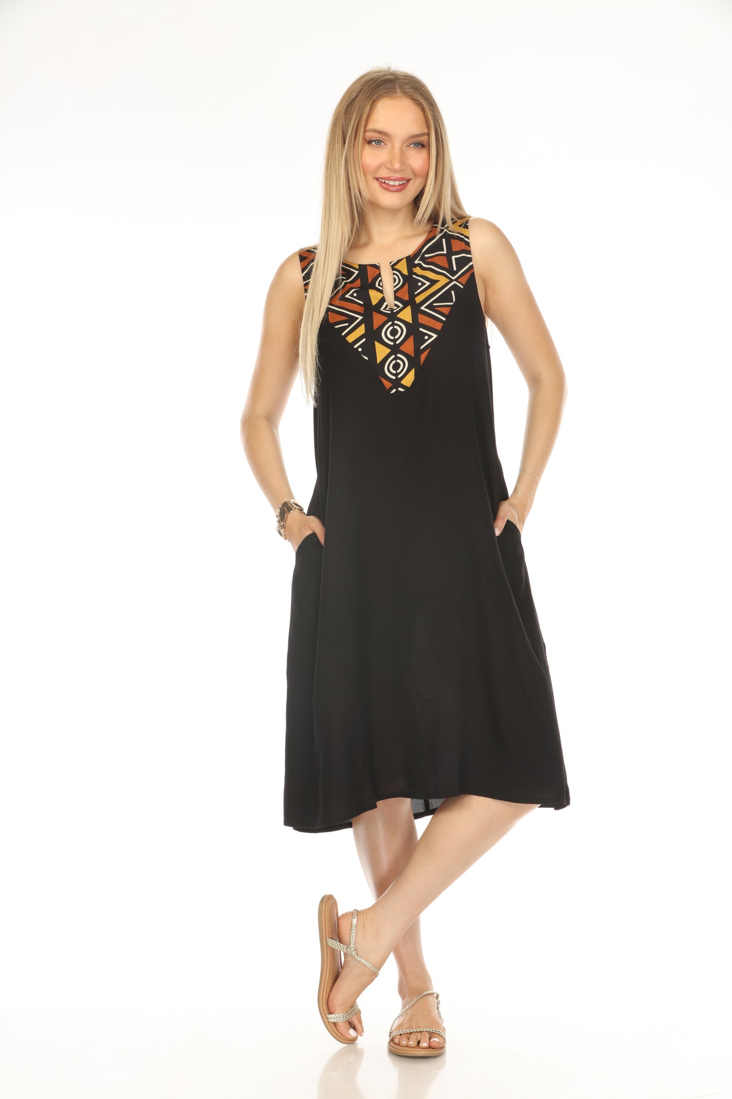 Black Geometrical Fusion Pockets Dress