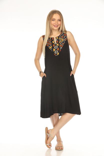 Black Geometrical Fusion Pockets Dress