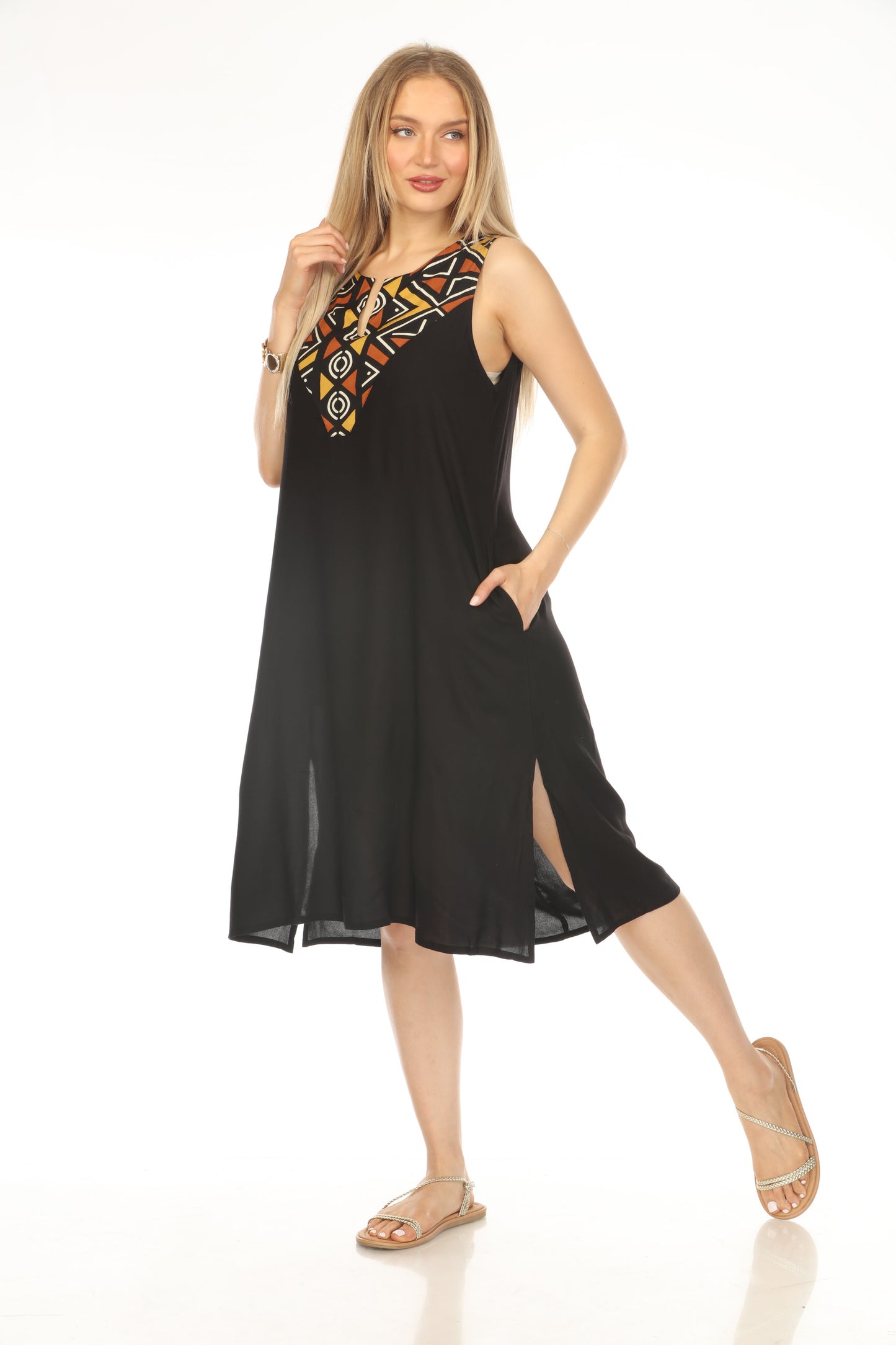 Black Geometrical Fusion Pockets Dress