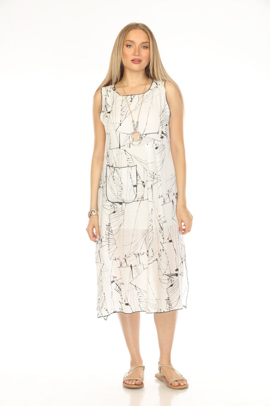 White Black Abstract Side Pocket Dress