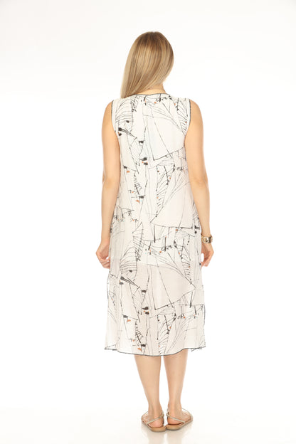 White Black Abstract Side Pocket Dress