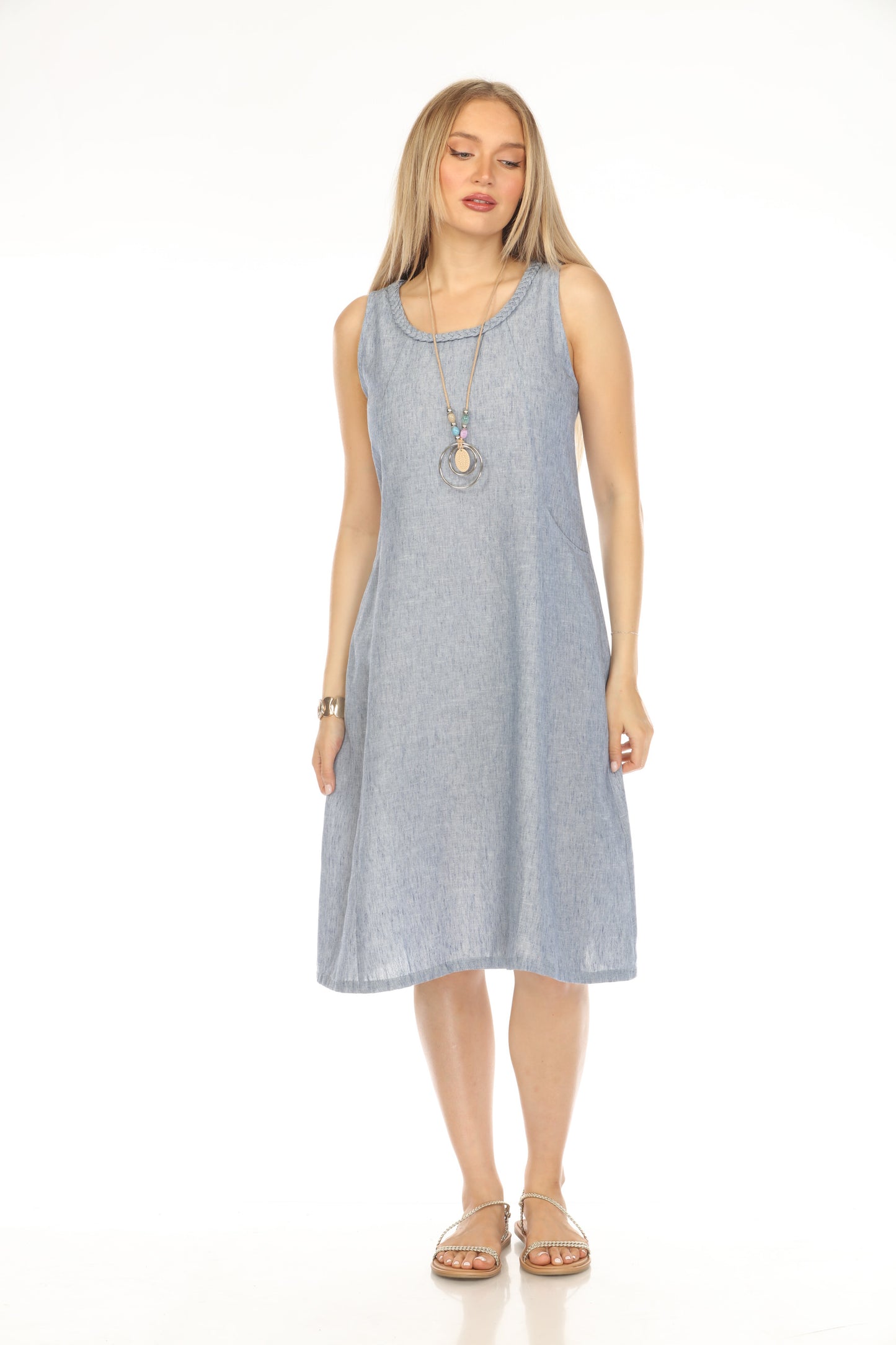 Denim Blue sleeveless Pockets Dress