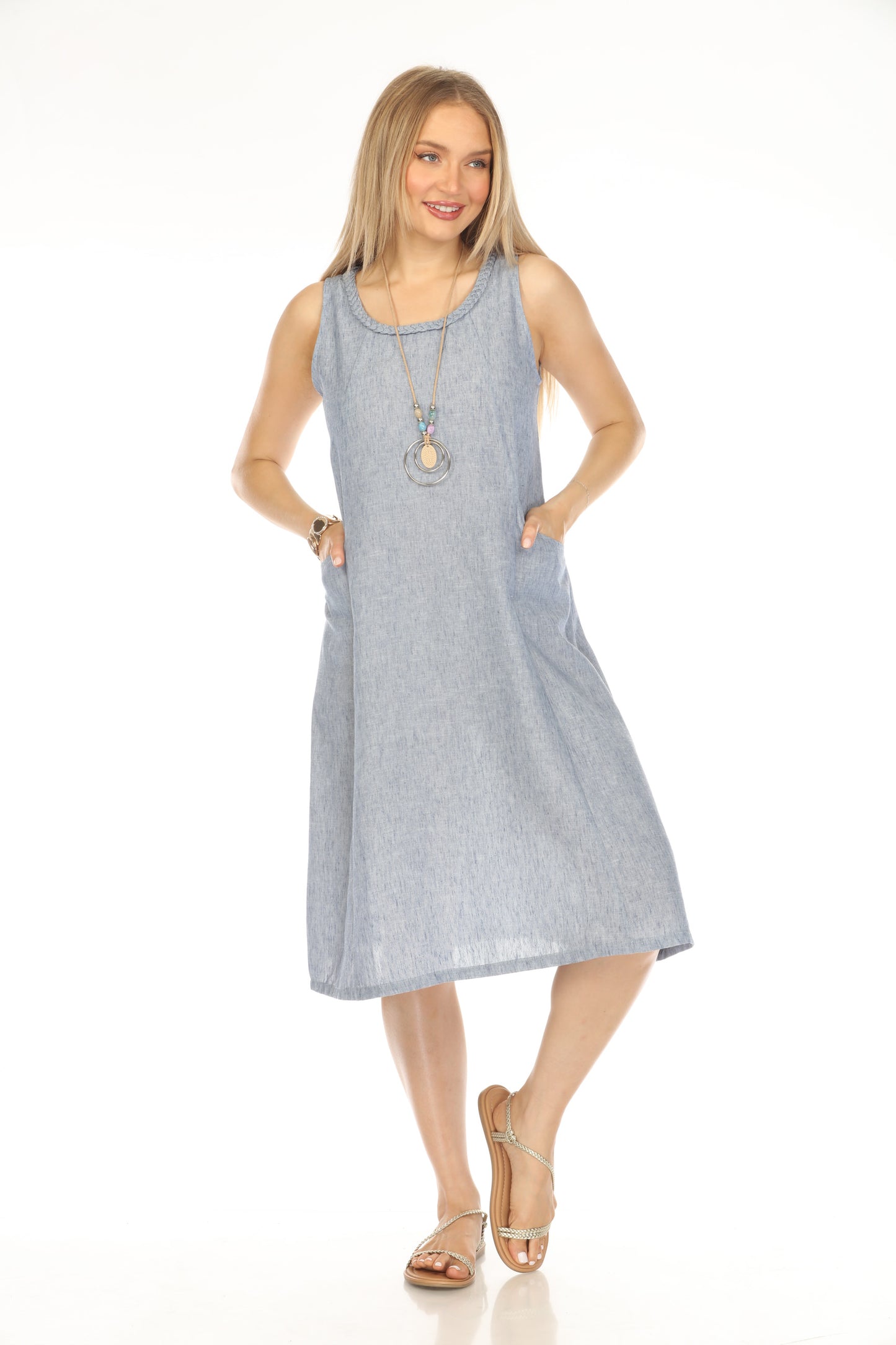 Denim Blue sleeveless Pockets Dress