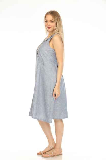 Denim Blue sleeveless Pockets Dress