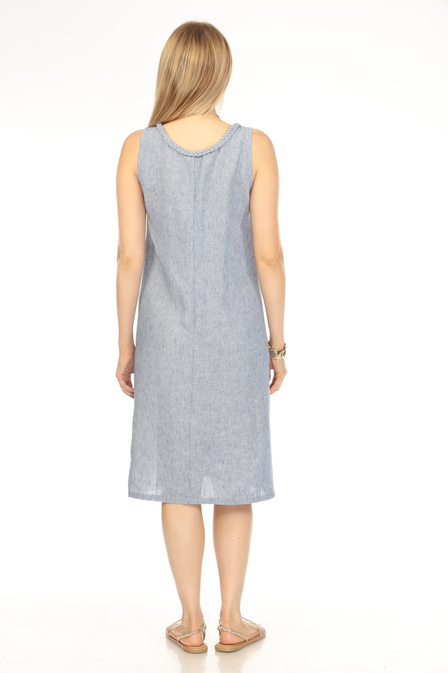 Denim Blue sleeveless Pockets Dress