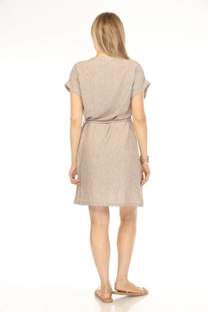Brown Buttoned Tie Waist Dress