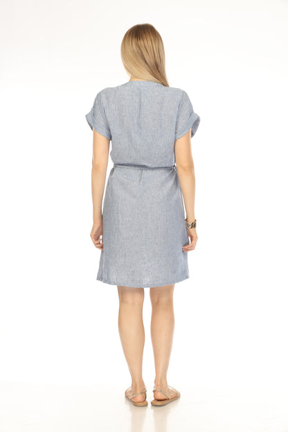 Denim Blue Buttoned Tie Waist Dress