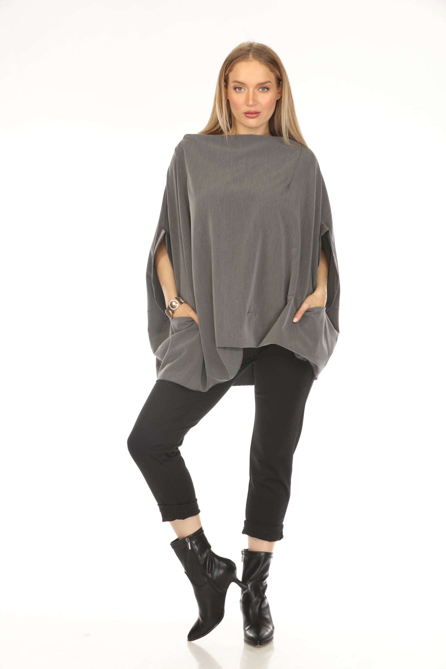 Grey Designer Pockets Made In Italy Top