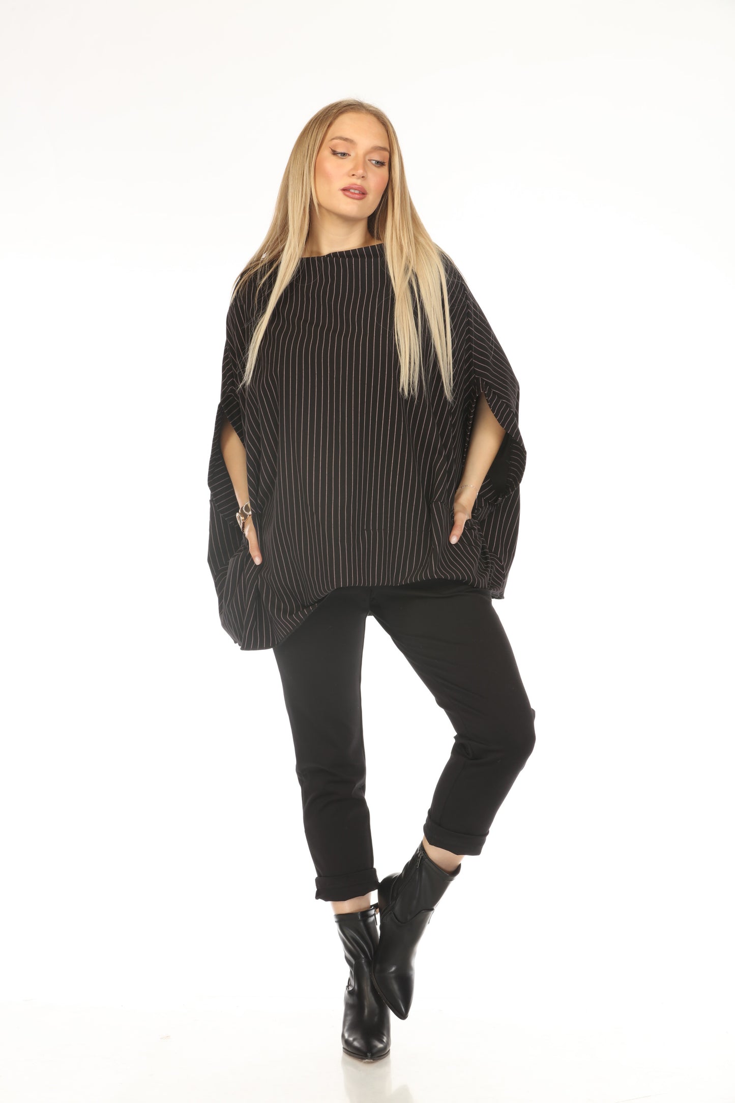 Black Strips Designer Pockets Made In Italy Top