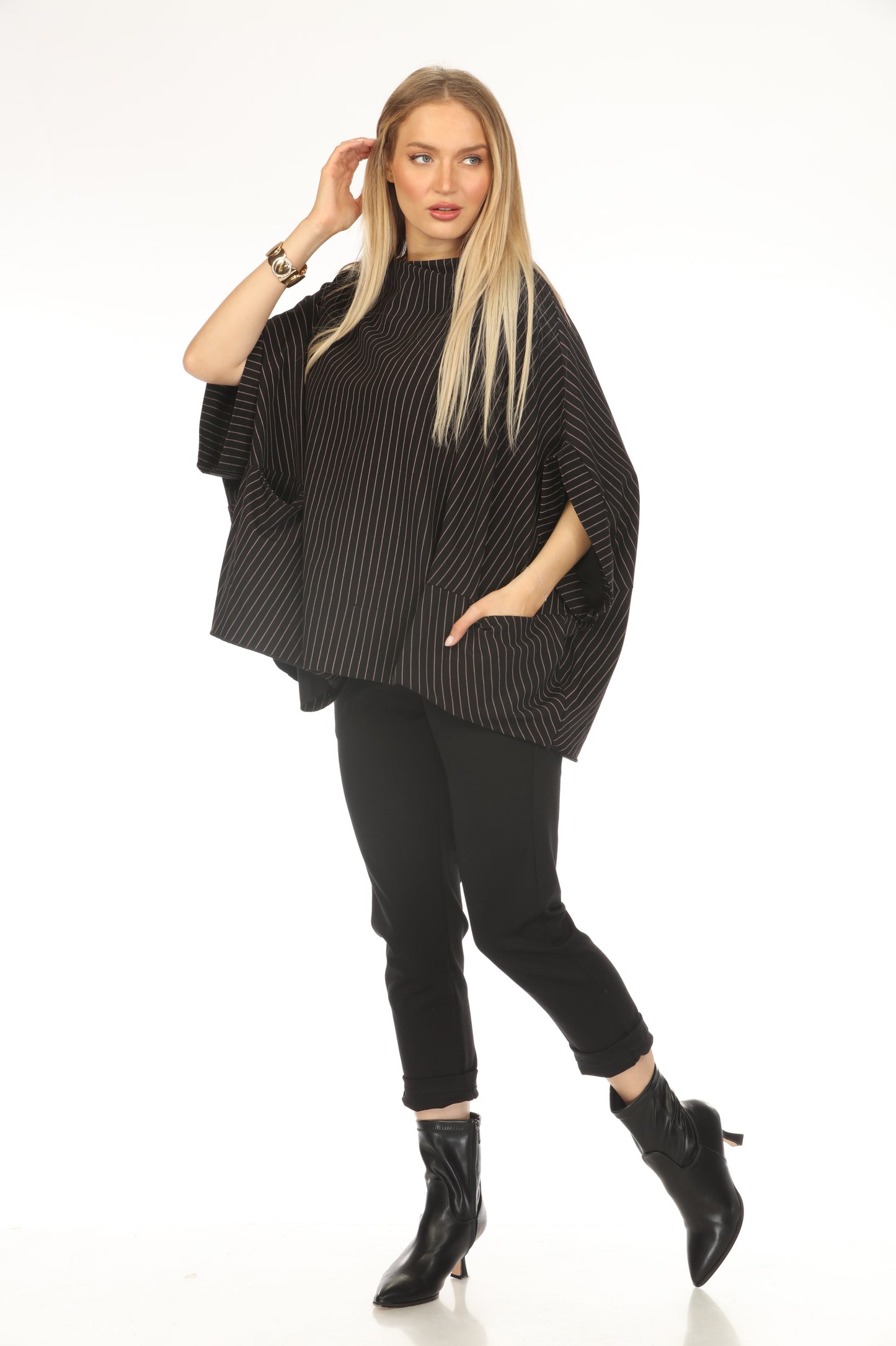 Black Strips Designer Pockets Made In Italy Top