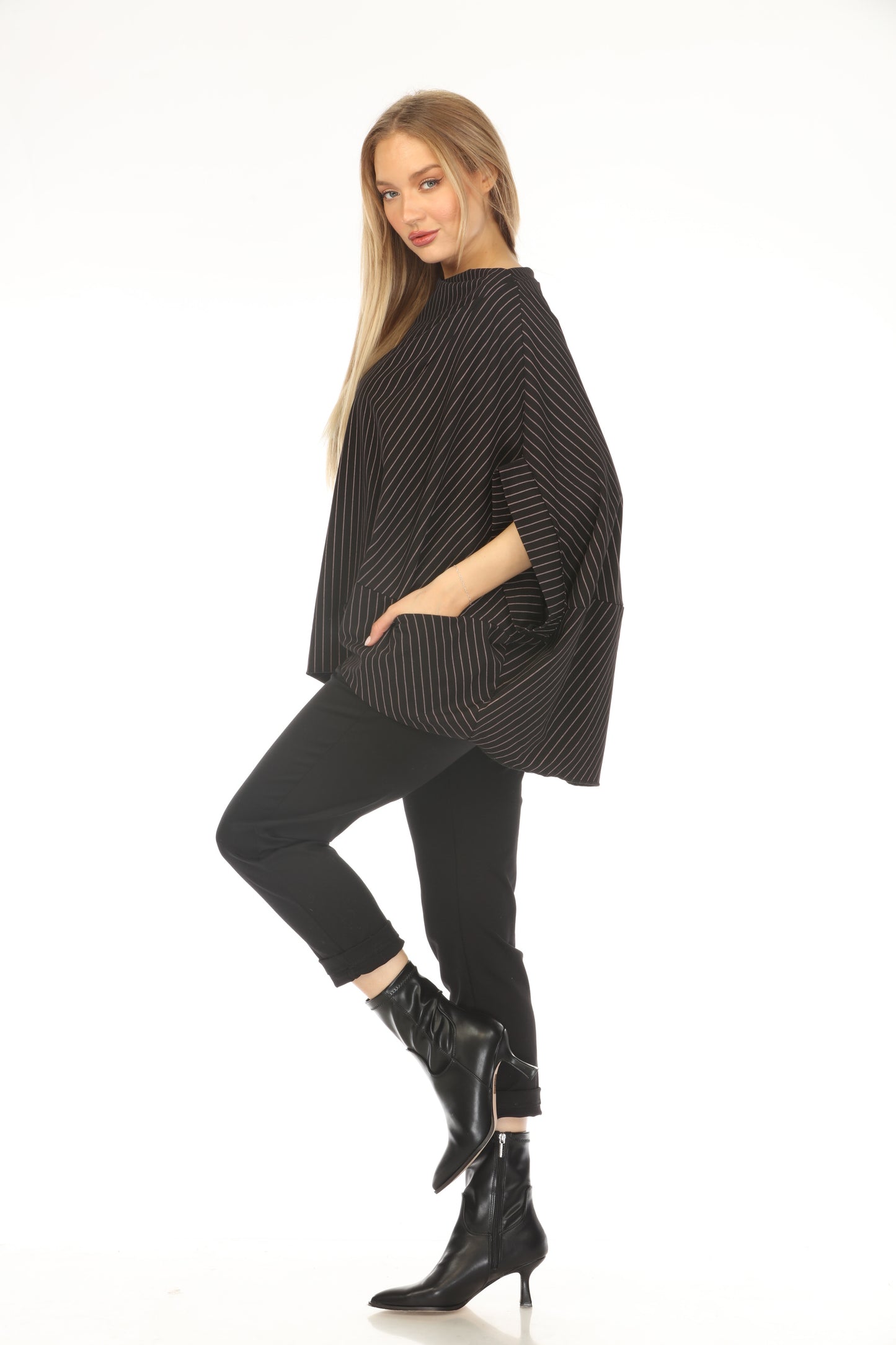 Black Strips Designer Pockets Made In Italy Top