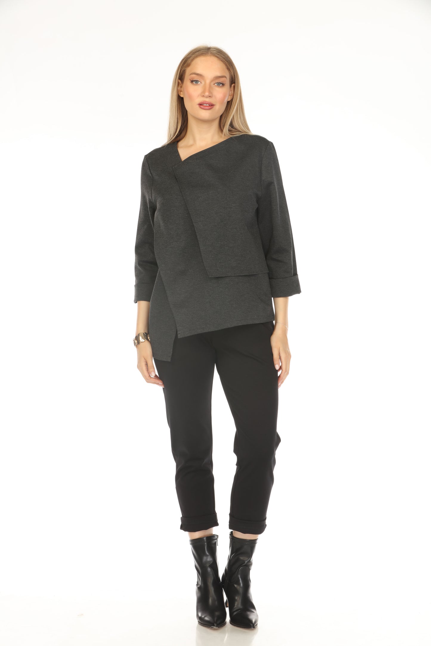 Grey Flap Style Asymmetrical Blazer