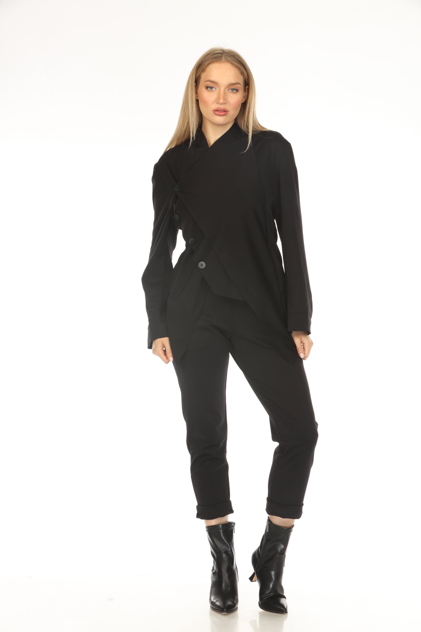 Black Buttoned Asymmetrical Blazer