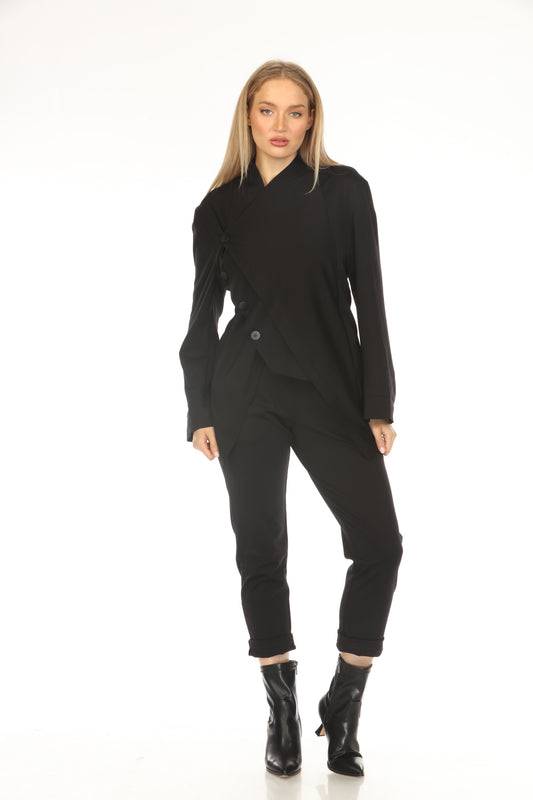 Black Buttoned Asymmetrical Blazer