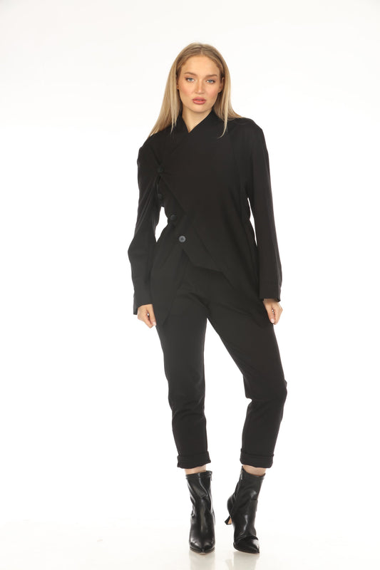 Black Buttoned Asymmetrical Blazer