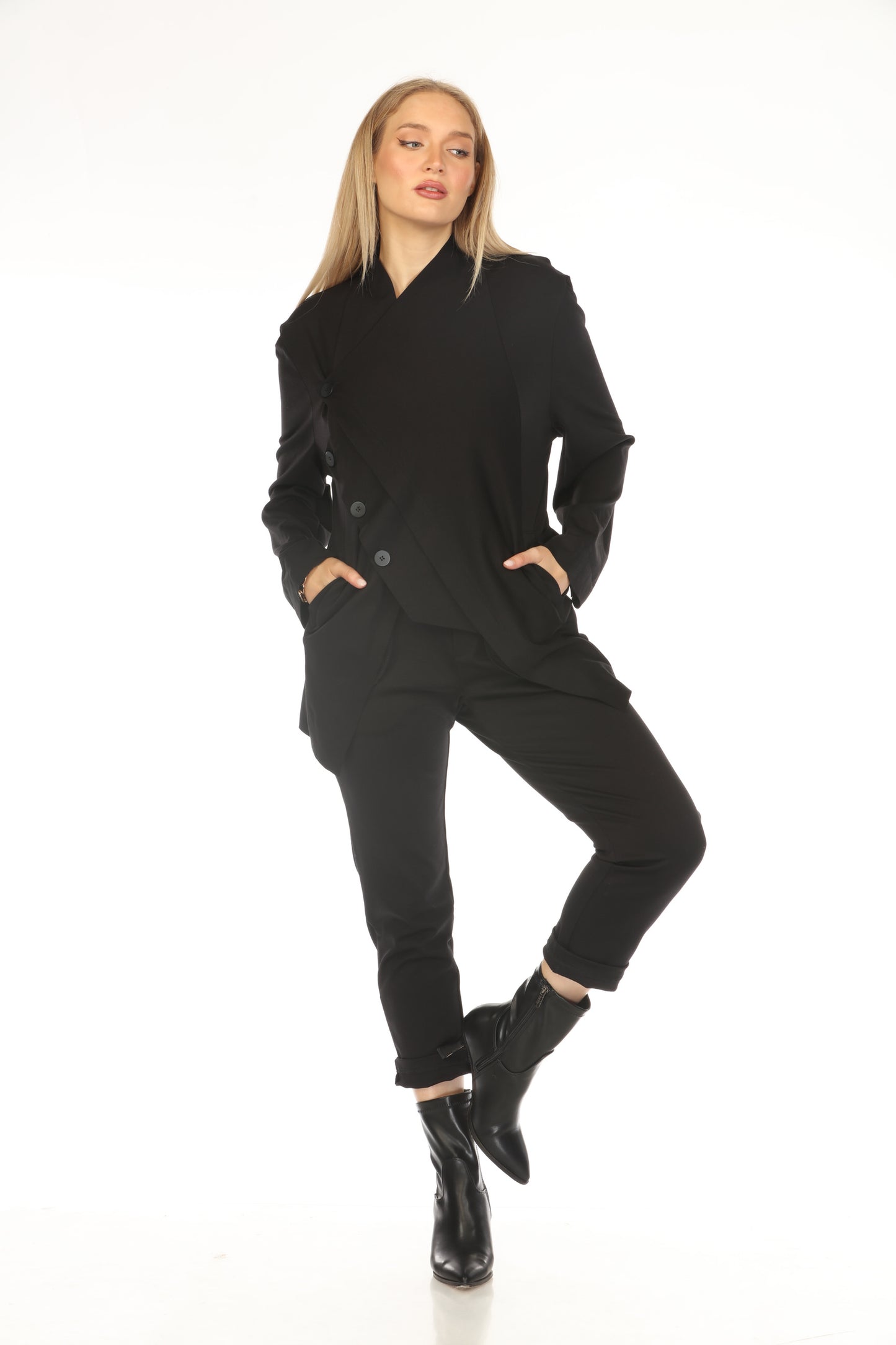 Black Buttoned Asymmetrical Blazer