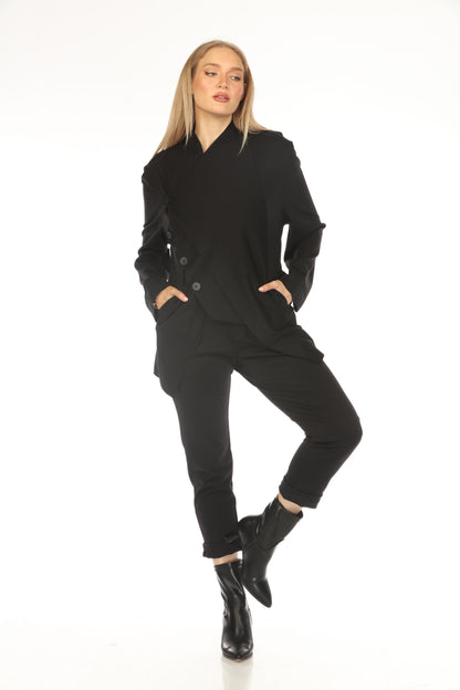 Black Buttoned Asymmetrical Blazer