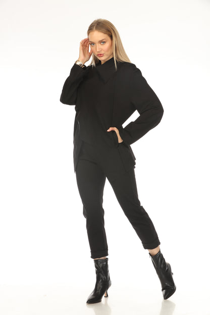 Black Buttoned Asymmetrical Blazer