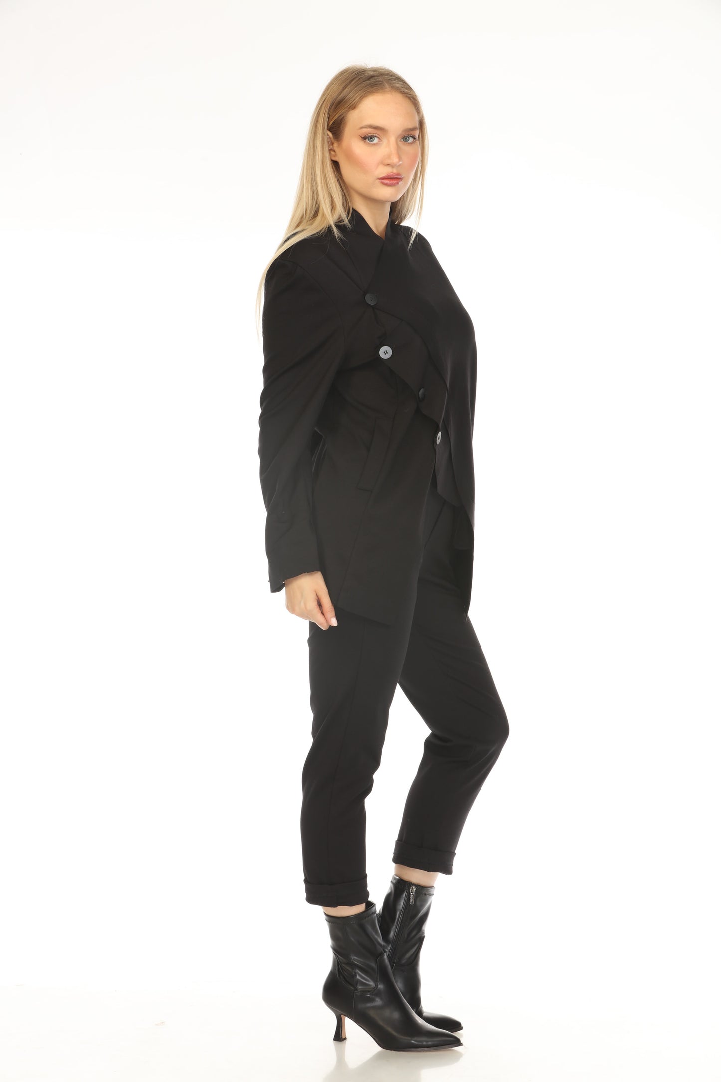 Black Buttoned Asymmetrical Blazer