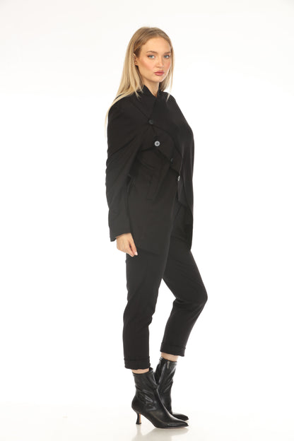 Black Buttoned Asymmetrical Blazer
