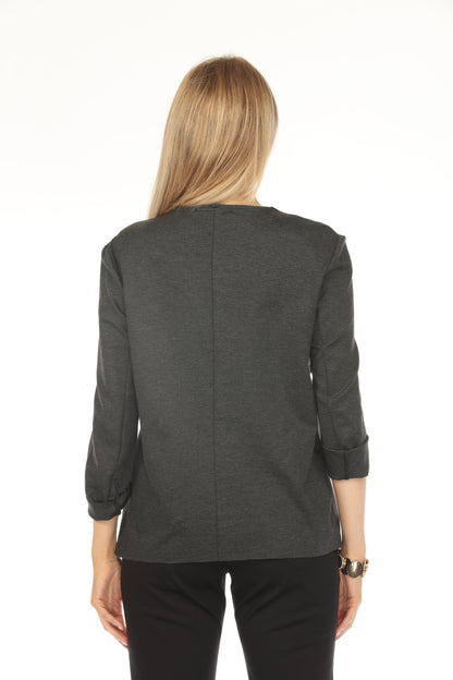 Grey Buttoned Asymmetrical Blazer