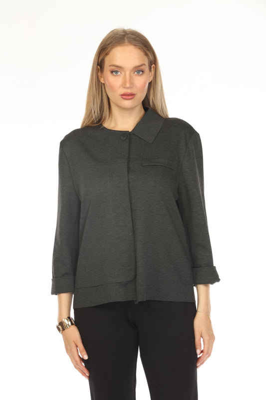 Grey Buttoned Asymmetrical Blazer