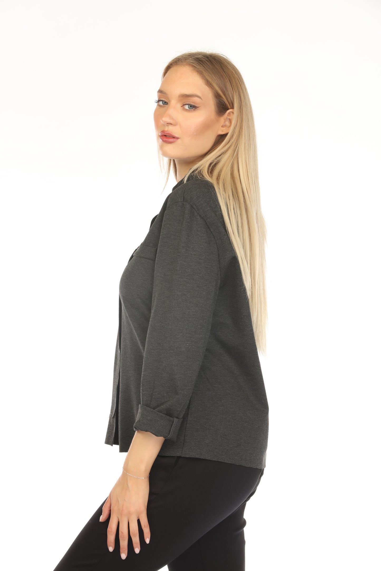 Grey Buttoned Classy Collar Blazer