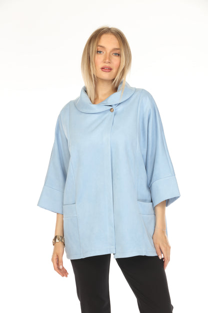Light Blue Suede Pockets Designer Light Jacket
