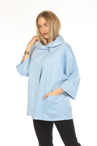 Light Blue Suede Pockets Designer Light Jacket