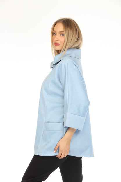 Light Blue Suede Pockets Designer Light Jacket