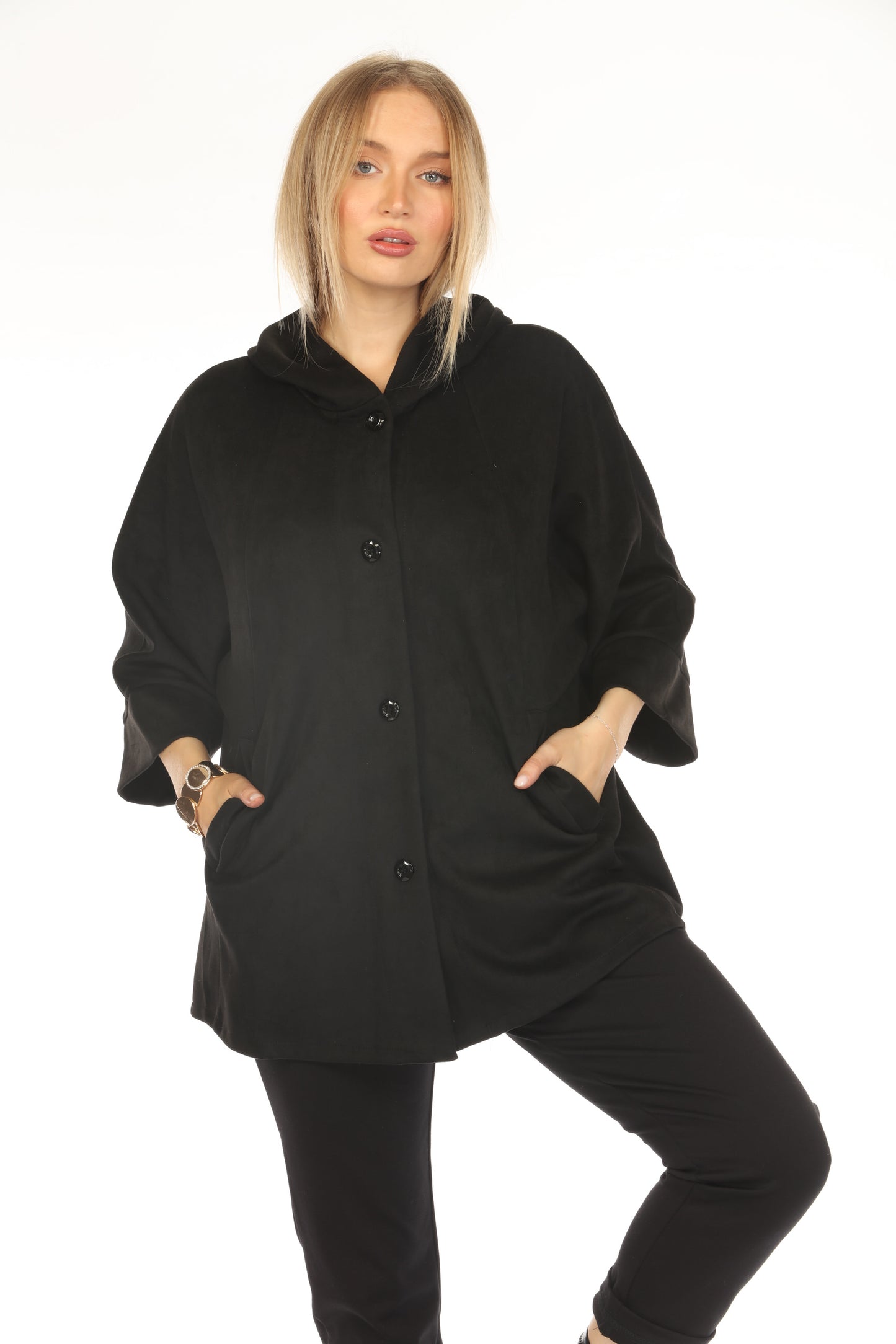 Black Suede Pockets Designer Light Jacket