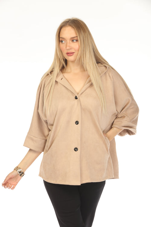 Camel Suede Pockets Designer Light Jacket