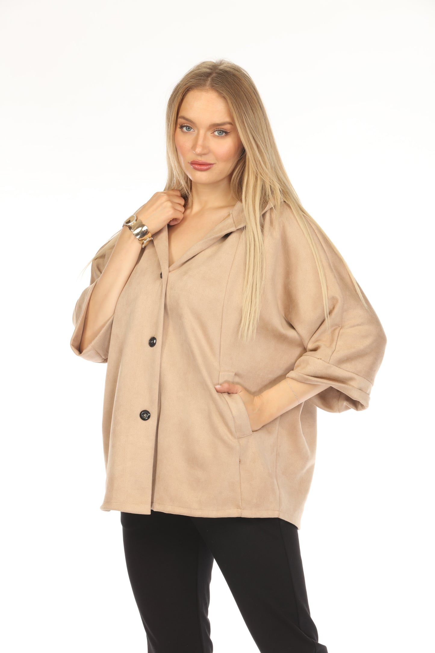 Camel Suede Pockets Designer Light Jacket
