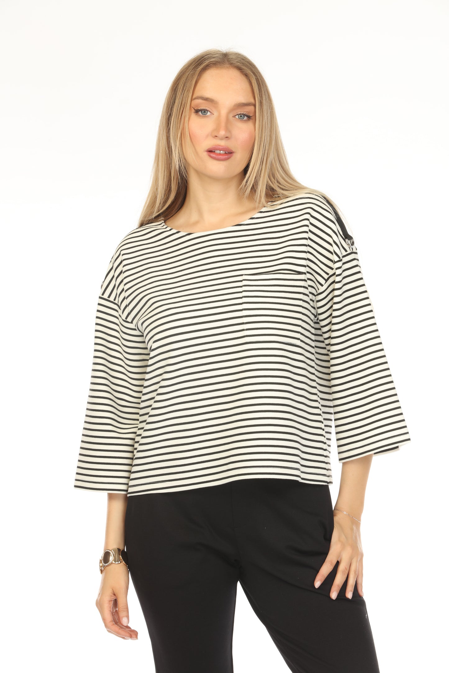 White Black Horizontal Strips Stylish Top