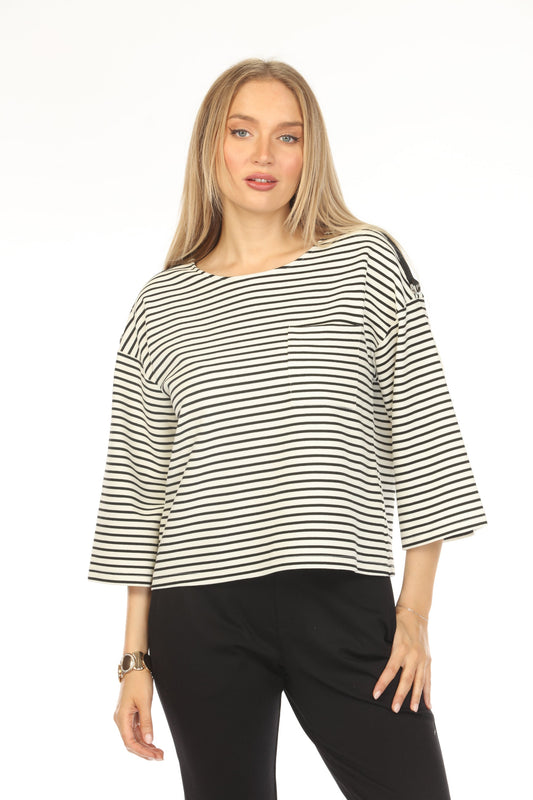 White Black Horizontal Strips Stylish Top