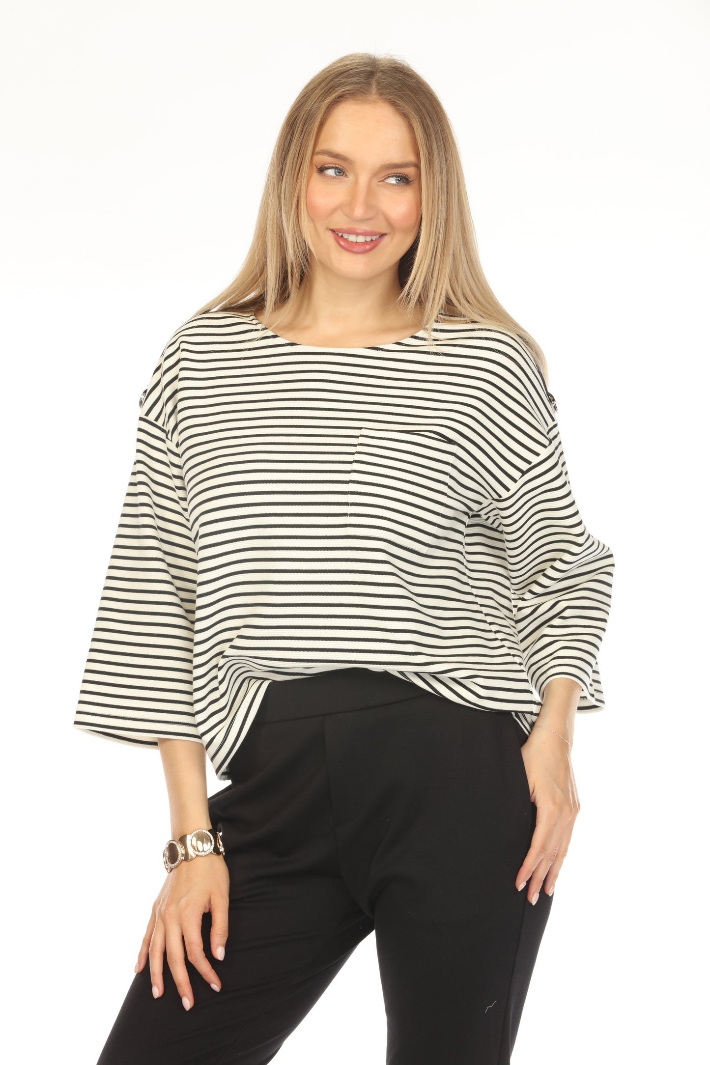 White Black Horizontal Strips Stylish Top