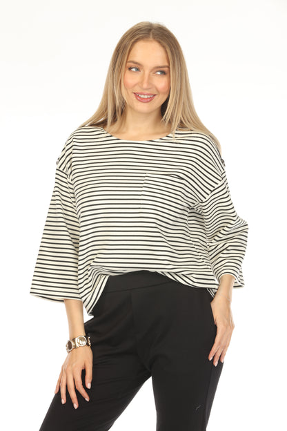 White Black Horizontal Strips Stylish Top