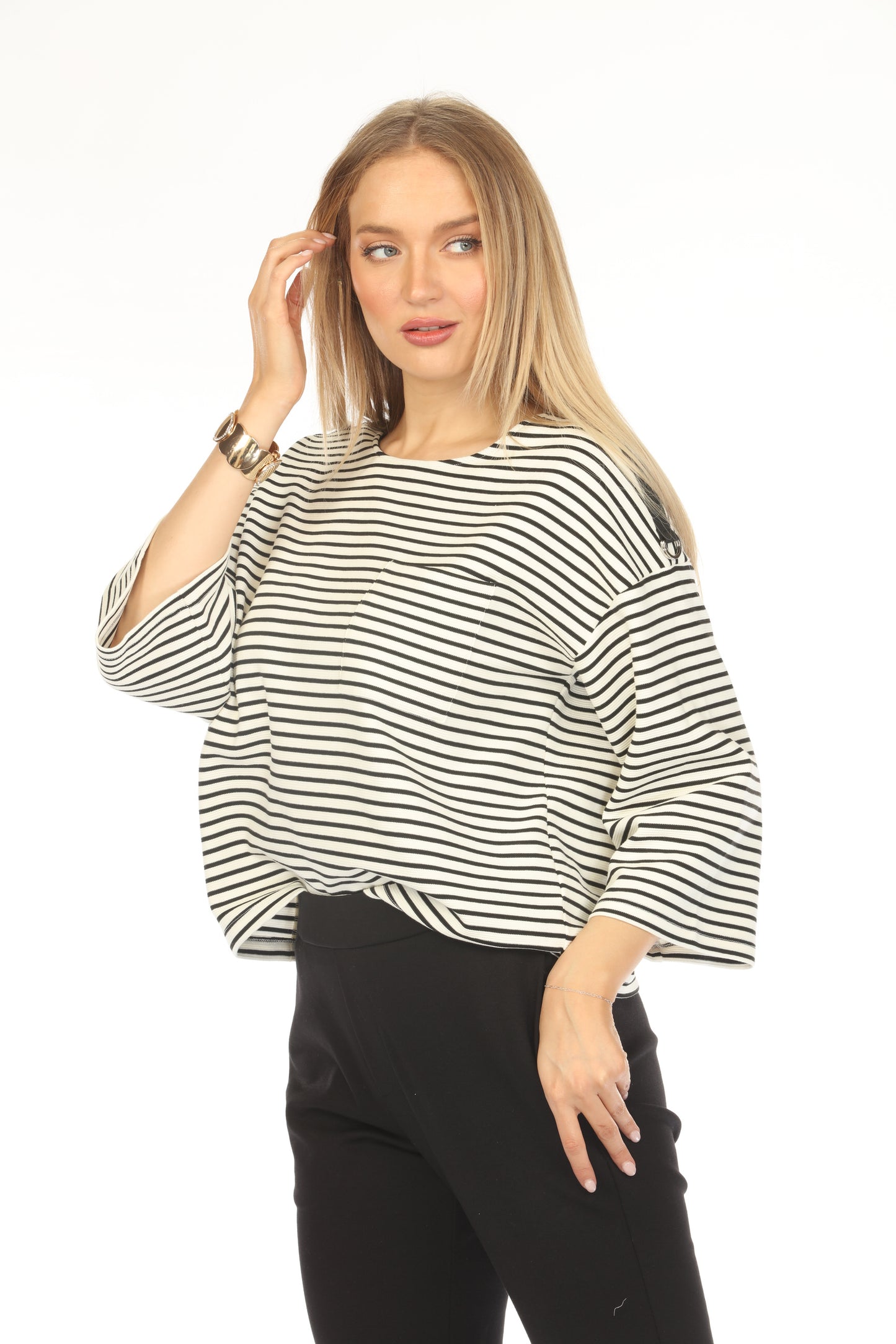 White Black Horizontal Strips Stylish Top