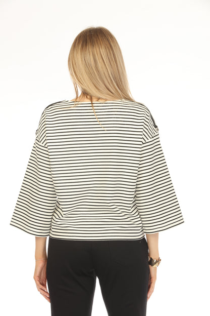 White Black Horizontal Strips Stylish Top