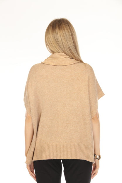 Taupe mock neck pockets cape Sweater