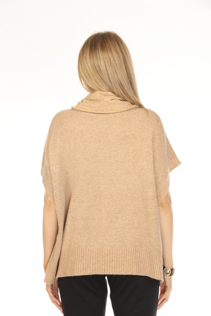 Taupe mock neck pockets cape Sweater