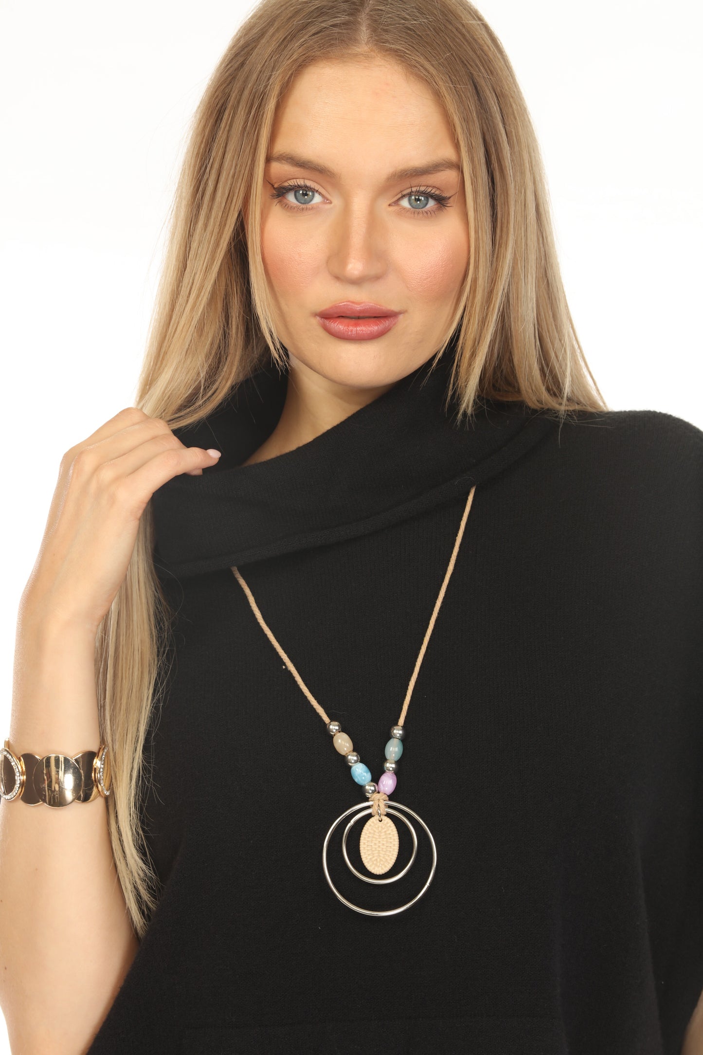 Black mock neck pockets cape Sweater