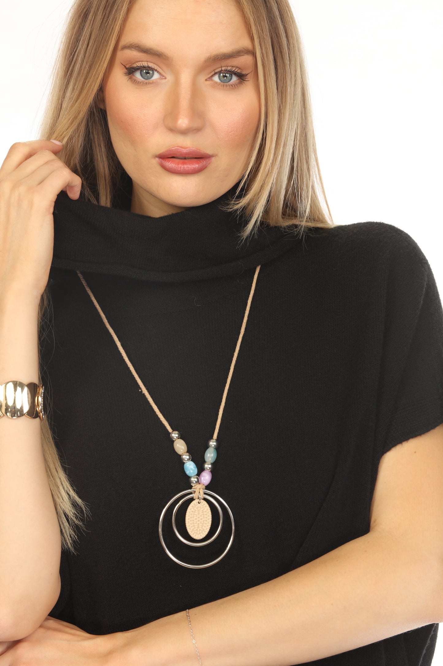 Black mock neck pockets cape Sweater