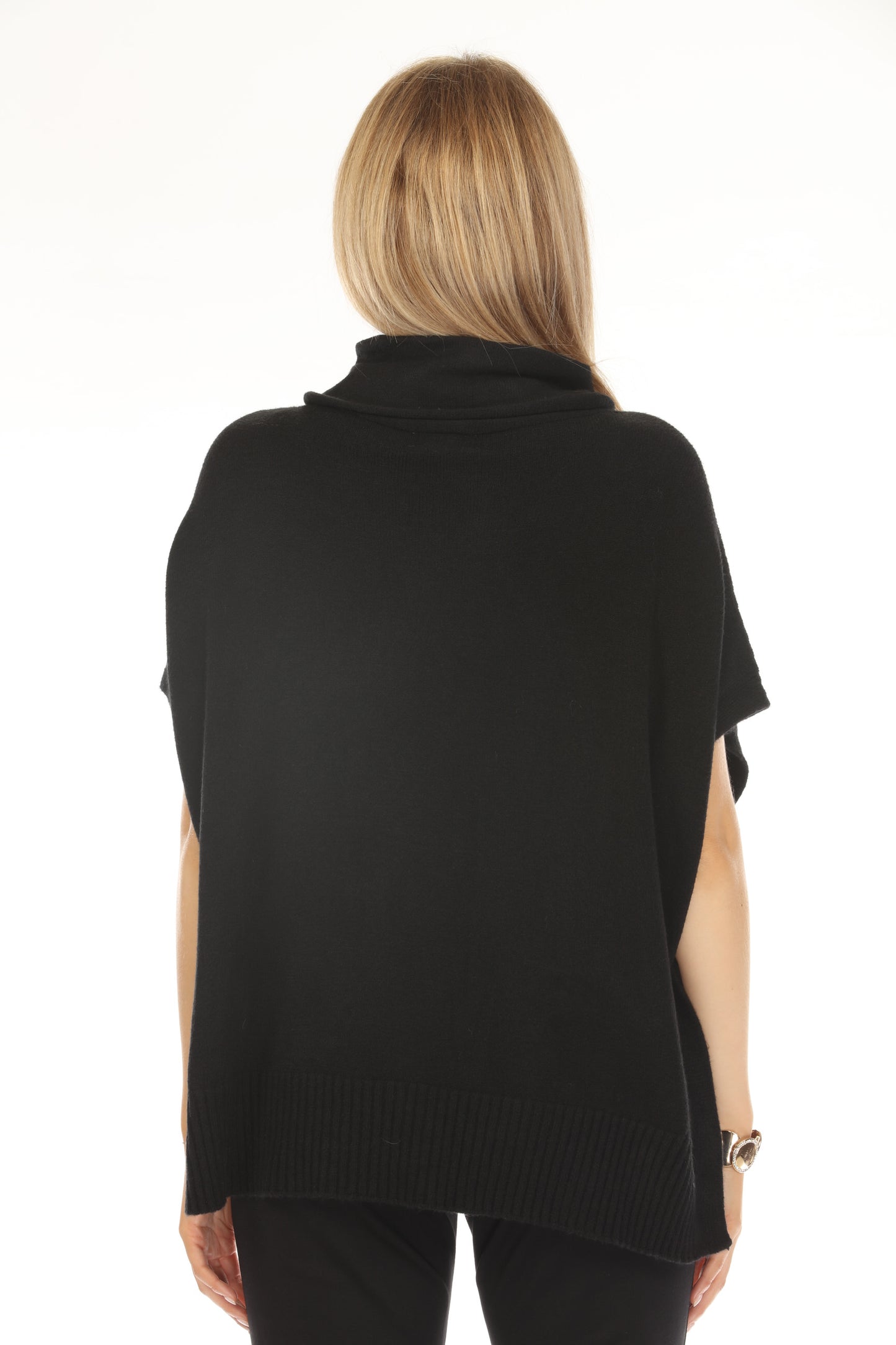 Black mock neck pockets cape Sweater