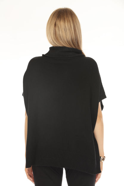 Black mock neck pockets cape Sweater
