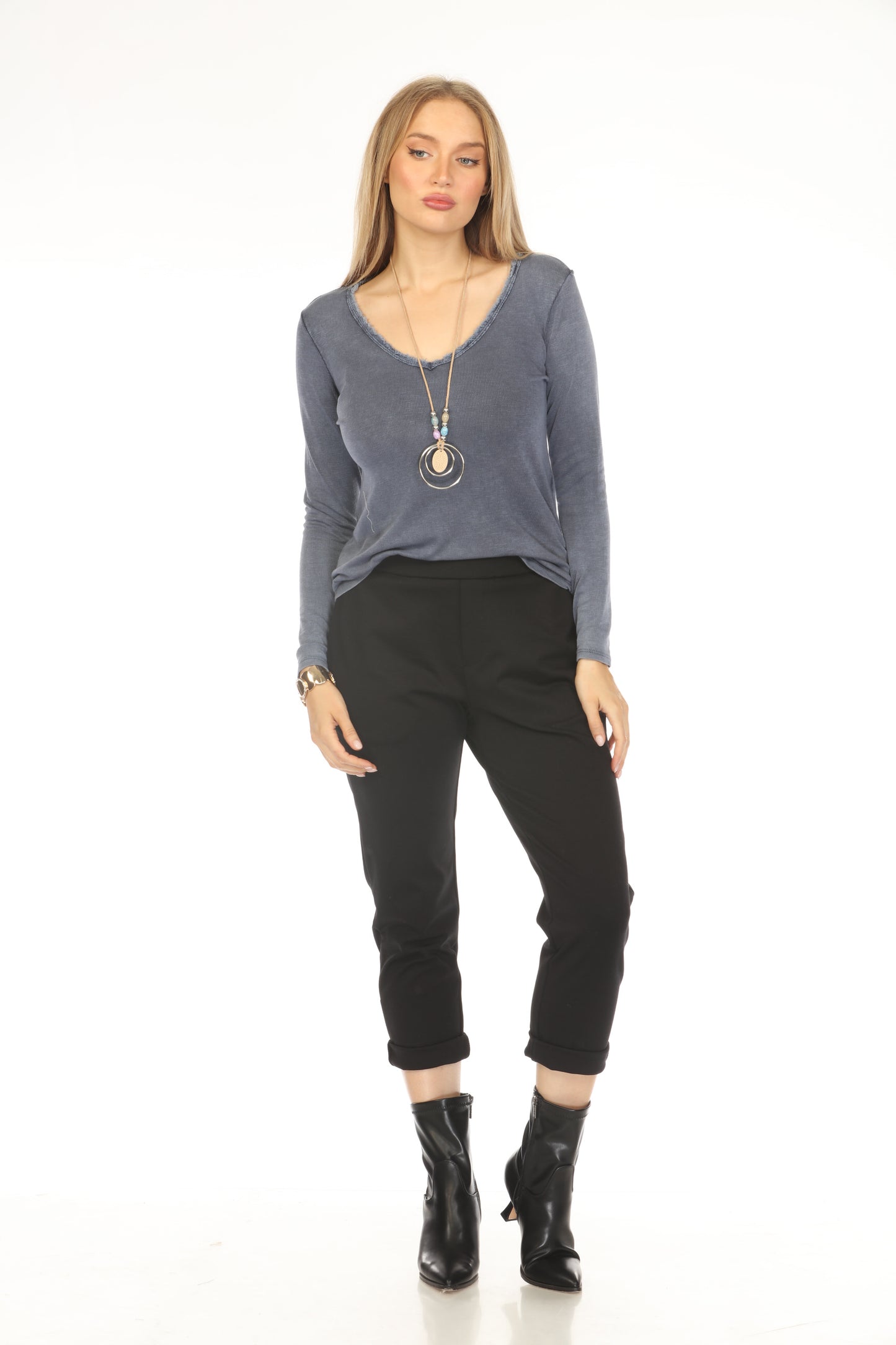 Black Stretchable Pockets Pant